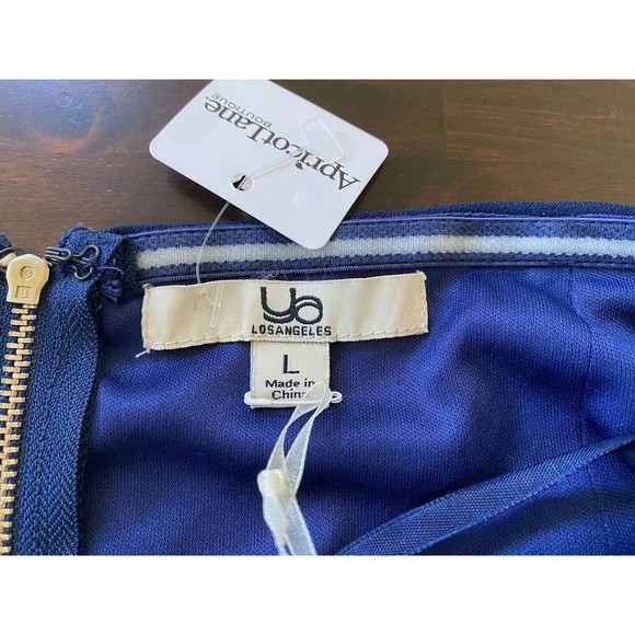 NEW W/TAGS Apricot Lane Ya Los Angeles Blue Chiffon Strapless Mini Tie Dress L - Picture 9 of 12